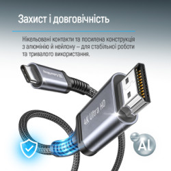 Кабель мультимедійний USB-C to HDMI M 2.0m 4K60Hz black ColorWay (CW-CBCHD077-BK)