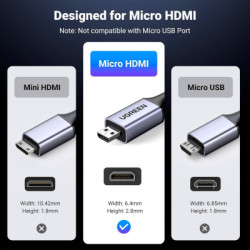 Кабель мультимедійний HDMI M to HDMI micro M 1.0m V2.1 8K60Hz HD164 black Ugreen (15516)
