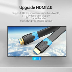 Кабель мультимедійний HDMI M to HDMI M 2.0m flat black Vention (AAKBH)