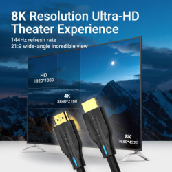 Кабель мультимедійний HDMI M to HDMI M 2.0m 8K cotton braided black Vention (AAUBH)