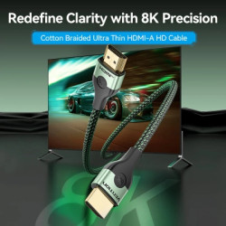Кабель мультимедійний HDMI M to HDMI M 1.0m 8K ultra thin cotton braided green Vention (ALOGF)