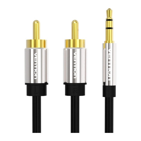 Кабель мультимедійний 3.5mm M to 2xRCA M 1.0m black Vention (BCFBF)