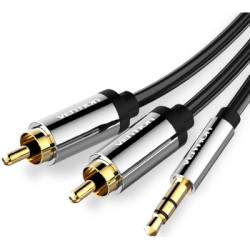 Кабель мультимедійний 3.5mm M to 2xRCA M 1.0m black Vention (BCFBF)