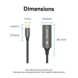 Кабель мультимедійний USB-C to DisplayPort M 0.25m 8K black Vention (CRGBC)