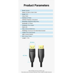 Кабель мультимедійний DisplayPort M to DisplayPort M 1.5m black Vention (HCCBG)