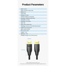 Кабель мультимедійний DisplayPort M to DisplayPort M 3.0m black Vention (HCCBI)
