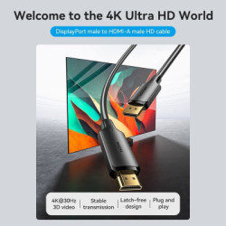Кабель мультимедійний DisplayPort M to HDMI M 1.8m 4K black Vention (HFOBAC)