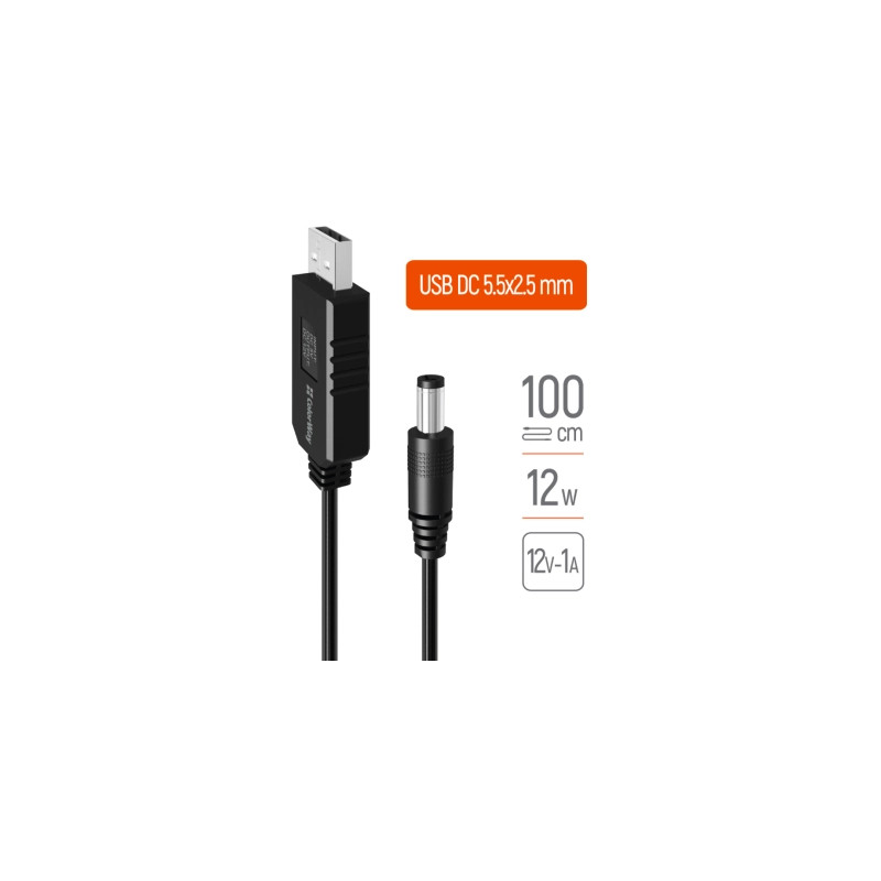 Кабель живлення USB to DC 5.5x2.5mm 12V 1.0m black ColorWay (CW-CBUD067-BK)