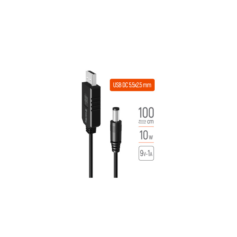 Кабель живлення USB to DC 5.5x2.5mm 9V 1.0m black ColorWay (CW-CBUD066-BK)