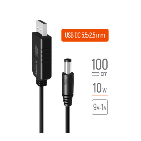 Кабель живлення USB to DC 5.5x2.5mm 9V 1.0m black ColorWay (CW-CBUD066-BK)