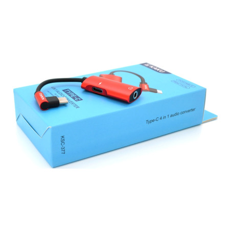 Перехідник USB-C 4-in-1 Audio Adapter USB-C + 3.5mm red iKAKU (KSC-377-TC-R)