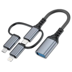 Перехідник OTG USB 3.0 AF to USB-C + Micro 5P + Lightning 0.11m 60W XoKo (XK-AC-155)
