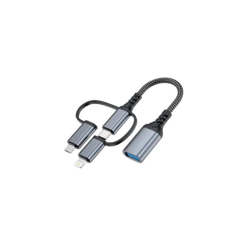 Перехідник OTG USB 3.0 AF to USB-C + Micro 5P + Lightning 0.11m 60W XoKo (XK-AC-155)