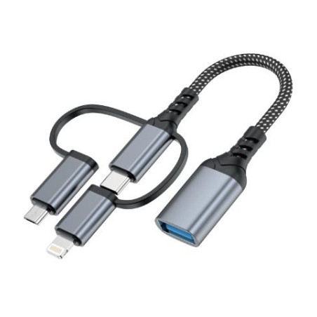 Перехідник OTG USB 3.0 AF to USB-C + Micro 5P + Lightning 0.11m 60W XoKo (XK-AC-155)