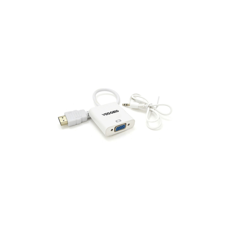 Перехідник HDMI M to VGA F + Audio 0.25m white VEGGIEG (YT-C-H-V2W)