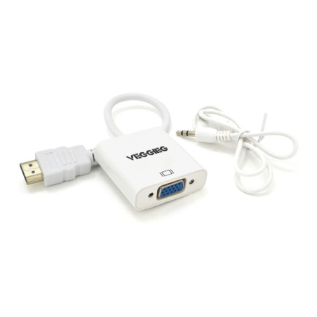 Перехідник HDMI M to VGA F + Audio 0.25m white VEGGIEG (YT-C-H-V2W)
