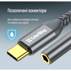 Перехідник USB-C to 3.5mm F 0.14m gray ColorWay (CW-AD-CJ)