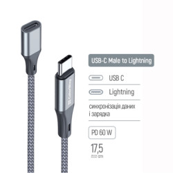 Перехідник USB-C M to Lightning F 0.17m gray ColorWay (CW-AD-CL)