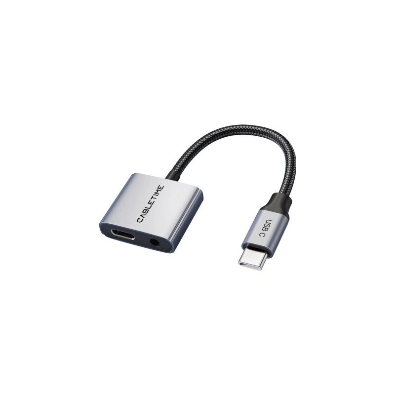 Перехідник USB-C M to 3.5mm F + USB-C F PD60W Cabletime (CA915750)