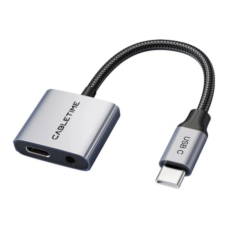 Перехідник USB-C M to 3.5mm F + USB-C F PD60W Cabletime (CA915750)