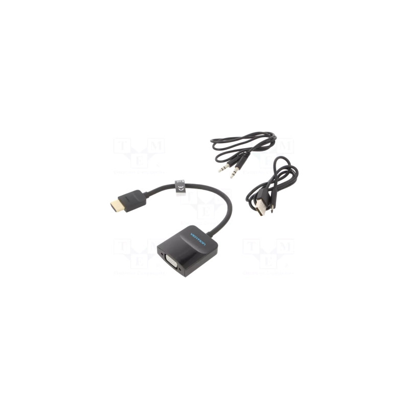 Перехідник HDMI M to VGA F + Micro USB F + 3.5mm F 0.15m black Vention (42161)