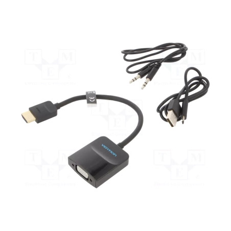Перехідник HDMI M to VGA F + Micro USB F + 3.5mm F 0.15m black Vention (42161)