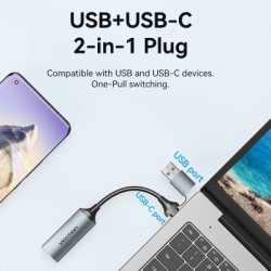 Перехідник USB-C + USB-A to HDMI M 0.1m video capture gray Vention (ACWHA)