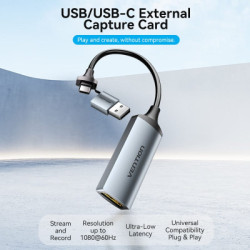 Перехідник USB-C + USB-A to HDMI M 0.1m video capture gray Vention (ACWHA)
