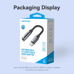 Перехідник Lightning to 3.5mm 0.1m cotton braided aluminum gray Vention (BMBHA)