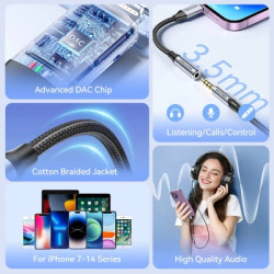 Перехідник Lightning to 3.5mm 0.1m cotton braided aluminum gray Vention (BMBHA)