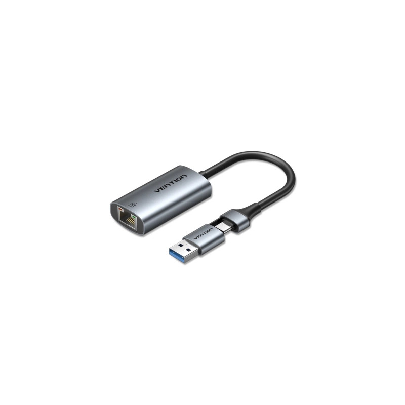 Перехідник USB-C + USB A to RJ45 Ethernet 1000Mbps 0.15m aluminum gray Vention (CFQHB)