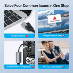 Перехідник USB-C + USB A to RJ45 Ethernet 1000Mbps 0.15m aluminum gray Vention (CFQHB)