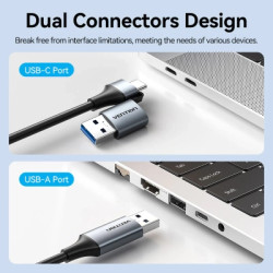 Перехідник USB-C + USB A to RJ45 Ethernet 1000Mbps 0.15m aluminum gray Vention (CFQHB)
