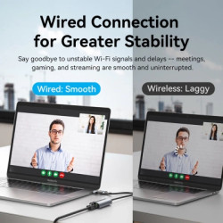 Перехідник USB-C + USB A to RJ45 Ethernet 1000Mbps 0.15m aluminum gray Vention (CFQHB)