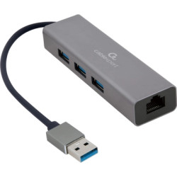 Концентратор USB-A to Gigabit Ethernet, 3 Ports USB 3.1 Gen1 Cablexpert (A-AMU3-LAN-01)