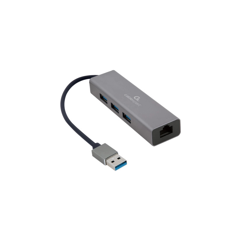 Концентратор USB-A to Gigabit Ethernet, 3 Ports USB 3.1 Gen1 Cablexpert (A-AMU3-LAN-01)