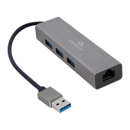 Концентратор USB-A to Gigabit Ethernet, 3 Ports USB 3.1 Gen1 Cablexpert (A-AMU3-LAN-01)