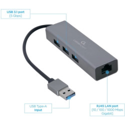 Концентратор USB-A to Gigabit Ethernet, 3 Ports USB 3.1 Gen1 Cablexpert (A-AMU3-LAN-01)