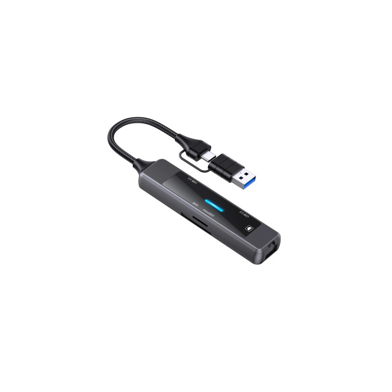 Концентратор XoKo USB-C 5-in-1 USB 3.0 + USB 2.0 + SD/TF + RJ45 100Mbps silver (XK-AC-350)
