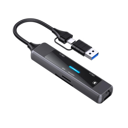 Концентратор XoKo USB-C 5-in-1 USB 3.0 + USB 2.0 + SD/TF + RJ45 100Mbps silver (XK-AC-350)
