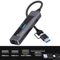 Концентратор XoKo USB-C 5-in-1 USB 3.0 + USB 2.0 + SD/TF + RJ45 100Mbps silver (XK-AC-350)