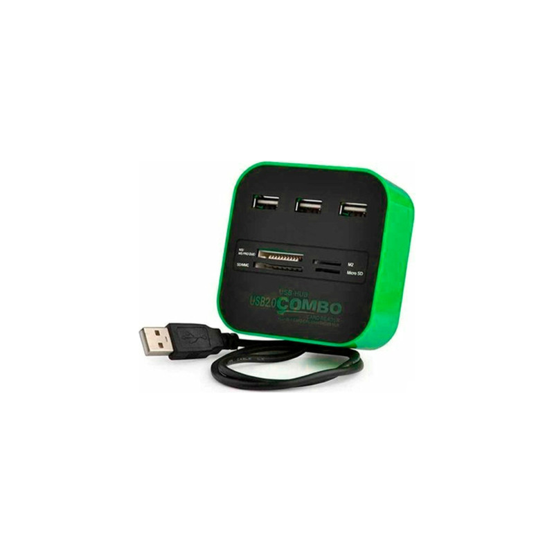 Концентратор Voltronic USB 2.0 to 3xUSB 2.0 + SD/MMC/TF/M2 green/black (CUB3-GB)