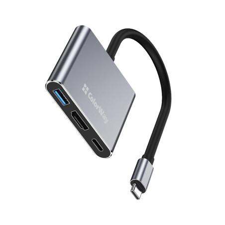 Концентратор ColorWay USB-C 3-in-1 USB 3.0 + HDMI 4K + USB-C PD100W (CW-HUB08)