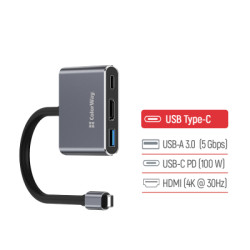 Концентратор ColorWay USB-C 3-in-1 USB 3.0 + HDMI 4K + USB-C PD100W (CW-HUB08)