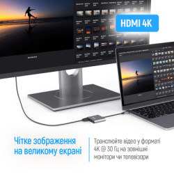 Концентратор ColorWay USB-C 3-in-1 USB 3.0 + HDMI 4K + USB-C PD100W (CW-HUB08)