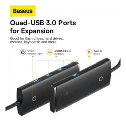 Концентратор Baseus USB 3.0 to 4xUSB 3.0 1.0m black (WKQX030101)