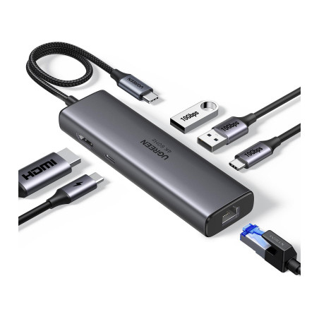 Концентратор Ugreen USB-C to HDMI + 2xUSB 3.2 + USB-C 3.2 + RJ45 + PD CM512 gray (45000)