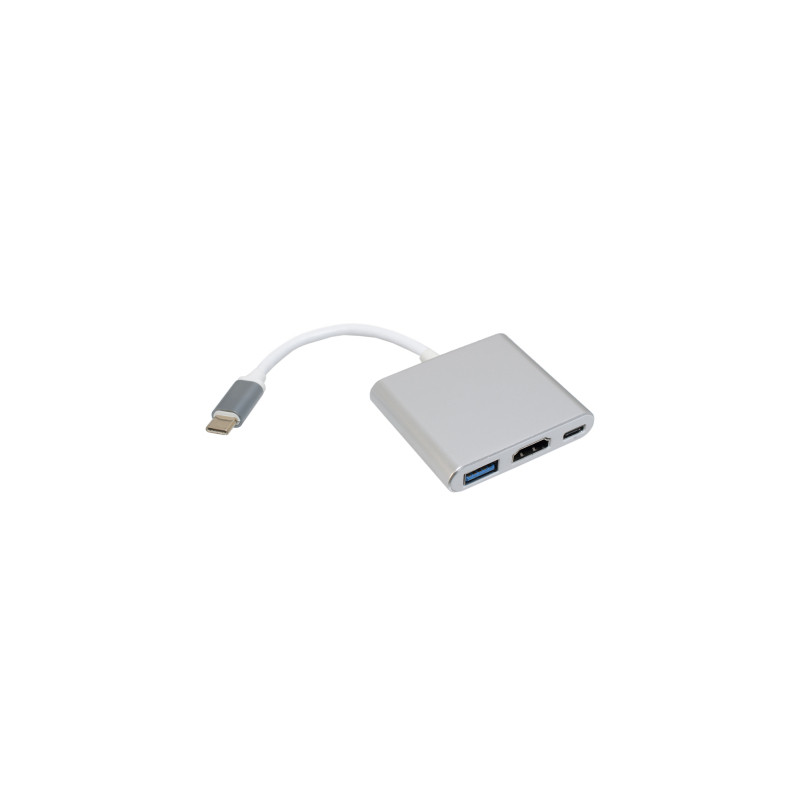 Концентратор Patron USB-C to HDMI + USB 3.0 + USB-C 0.1m silver (ADAPT-PN-TYPE-C-HUB)