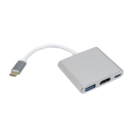 Концентратор Patron USB-C to HDMI + USB 3.0 + USB-C 0.1m silver (ADAPT-PN-TYPE-C-HUB)