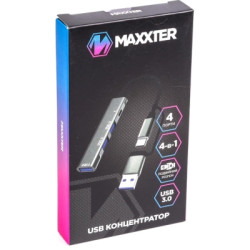 Концентратор Maxxter USB-C + USB-A to 1xUSB 3.0 + 2xUSB 2.0 + 1xUSB-C (HU3C-4P1CN-01)